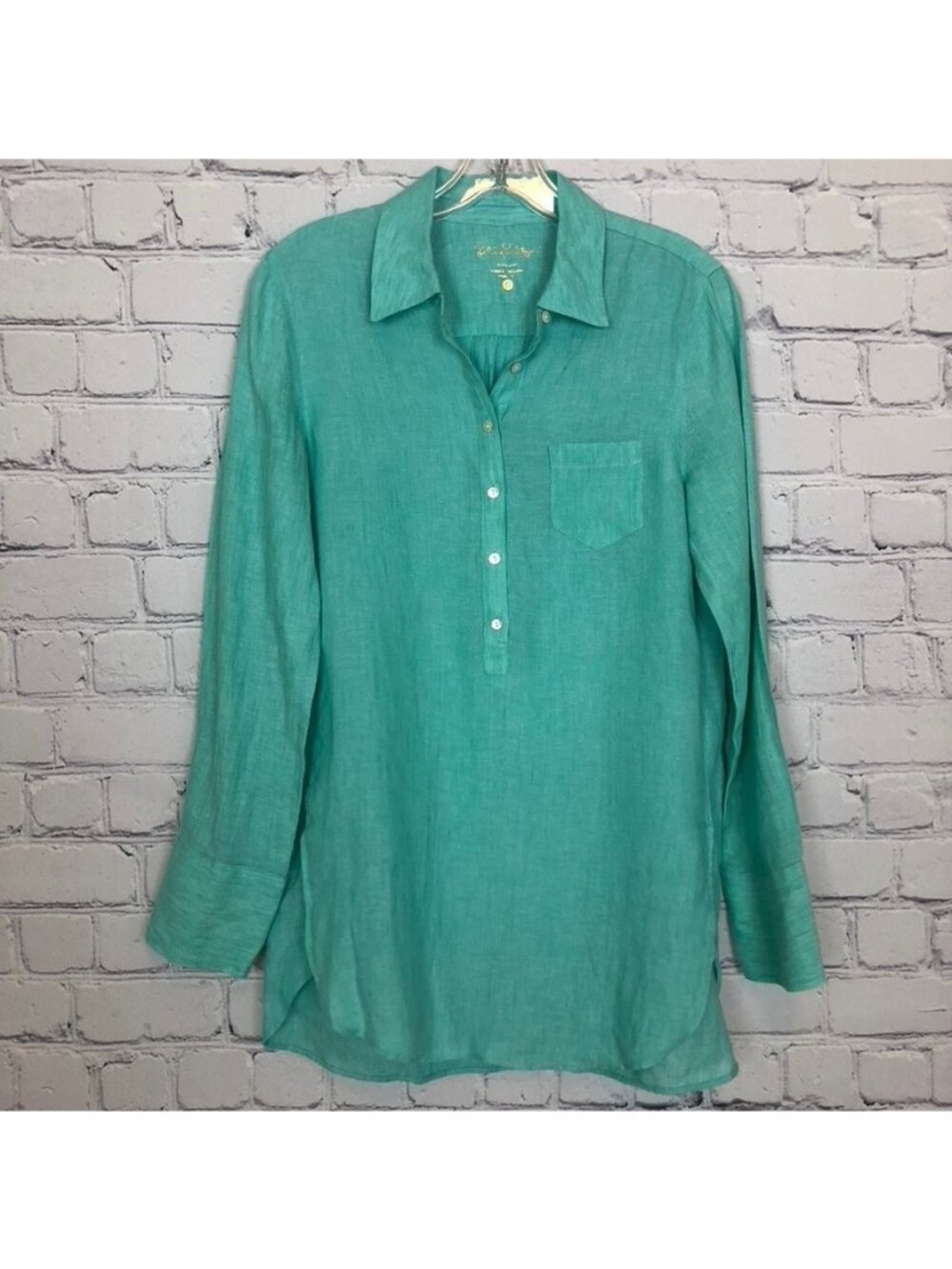 Lilly Pulitzer Deanna Popover Tunic Size 0 100% Linen Seafoam Green